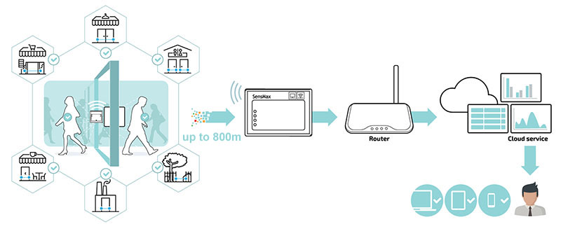 Wireless visitor counting system data flow